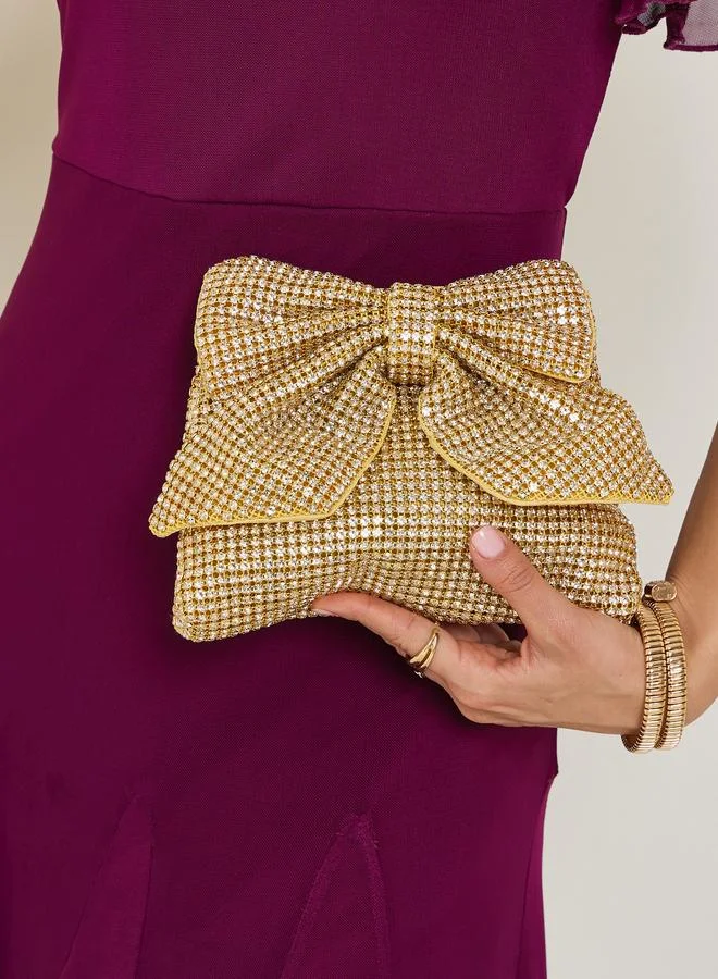 Styli Golden Bow Embellished Clutch Bag